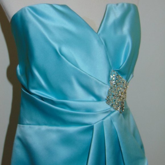 BADGLEY MISCHKA Pleated Baby Blue Cocktail/Special Occasions Dress Strapless 12 - Picture 7 of 9